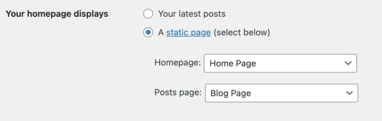  set a static homepage in wordpress